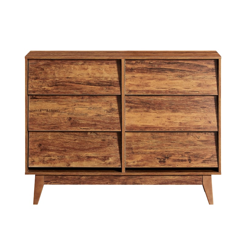 GDF Studio - Vintage-Style 6-Drawer Double Dresser with Bevel Design