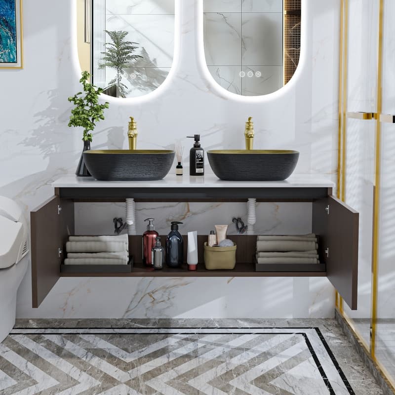 Vintage Aluminium Bathroom Vanity With Countertop Sink Copper Faucet Set