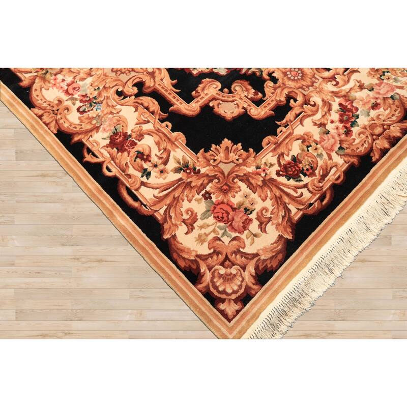 6x9 Hand Knotted Wool Ivory French Aubusson Savonnerie Botanical 300 KPSI Rug - 6' x 9'