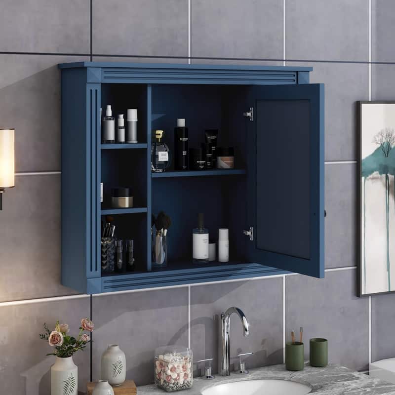 Wall Mounted Bathroom Storage Cabinet with Mirror, 6 Open Shelves