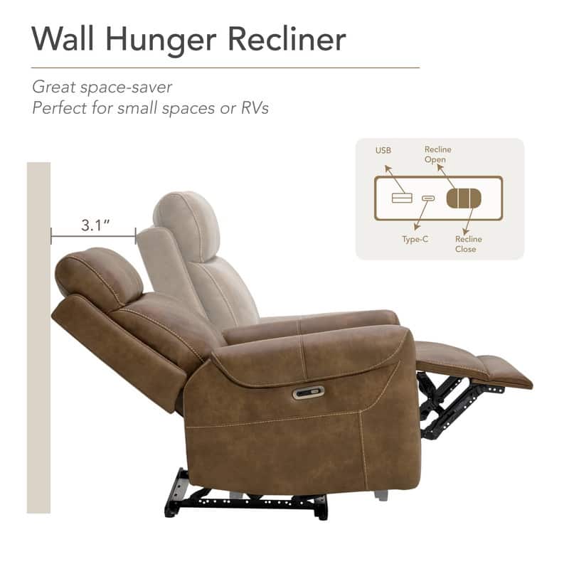 Spruce & Spring Margot Wall Hugger Power Recliner with USB Ports