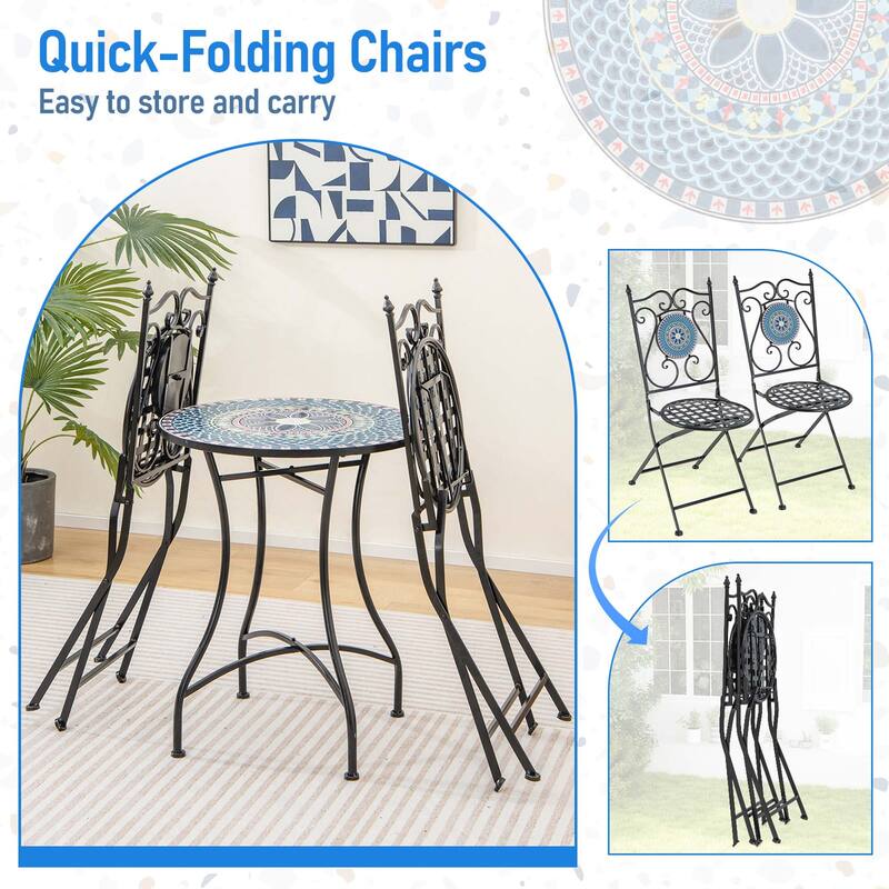 Costway Set of 2/4 Mosaic Chairs for Patio with Decorative Backrest