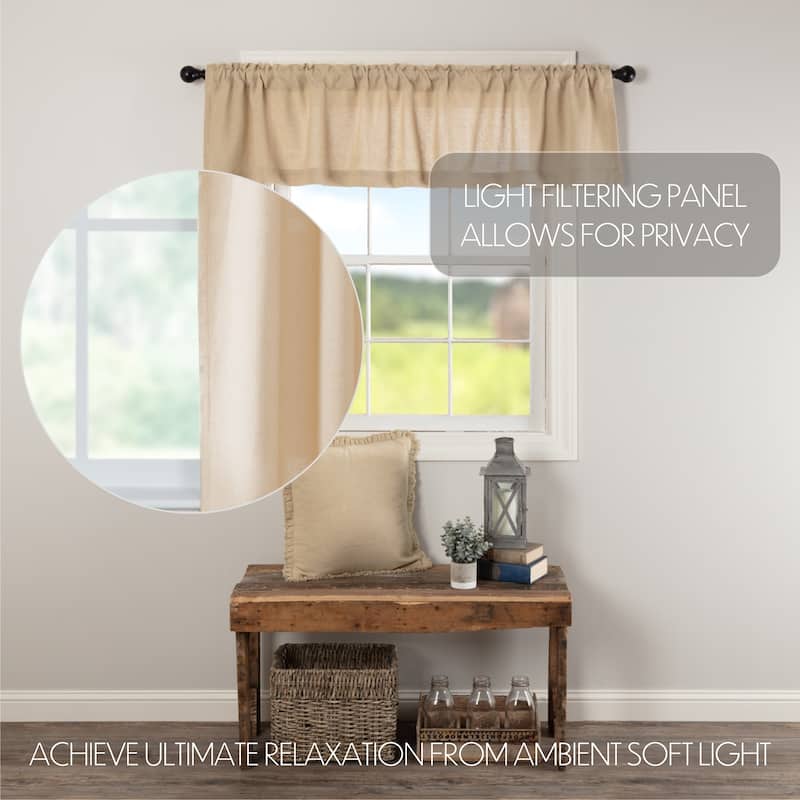 Farmhouse Kitchen Curtains VHC Cotton Burlap Valance Rod Pocket Solid Color - 16x72 - Antique White