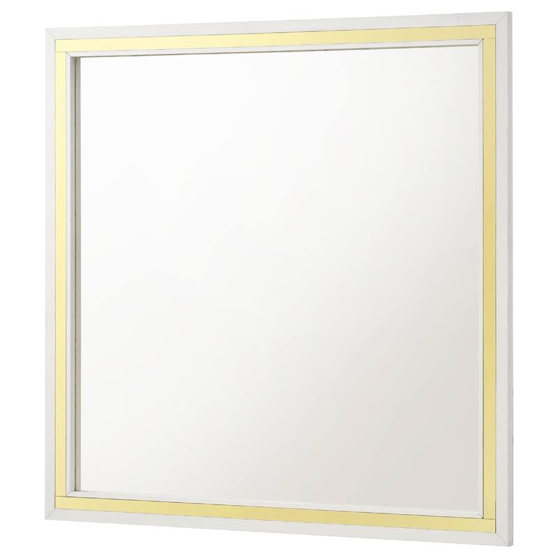 Jenny Square Dresser Mirror, Polished Golden Trim, White Wood-Melamine