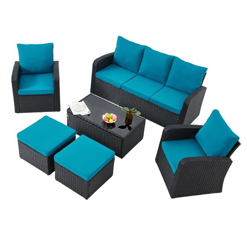 6/7-Piece Rattan Patio Set w/Optional Fire Pit Table – Outdoor Conversation Sectional, Weather-Resistant Wicker Furniture