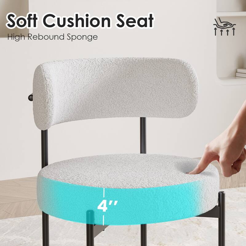 Dining Chairs Set of 4, Mid-Century Modern Kitchen Chair Curved Backrest Round Upholstered Dining Chairs with Metal Legs