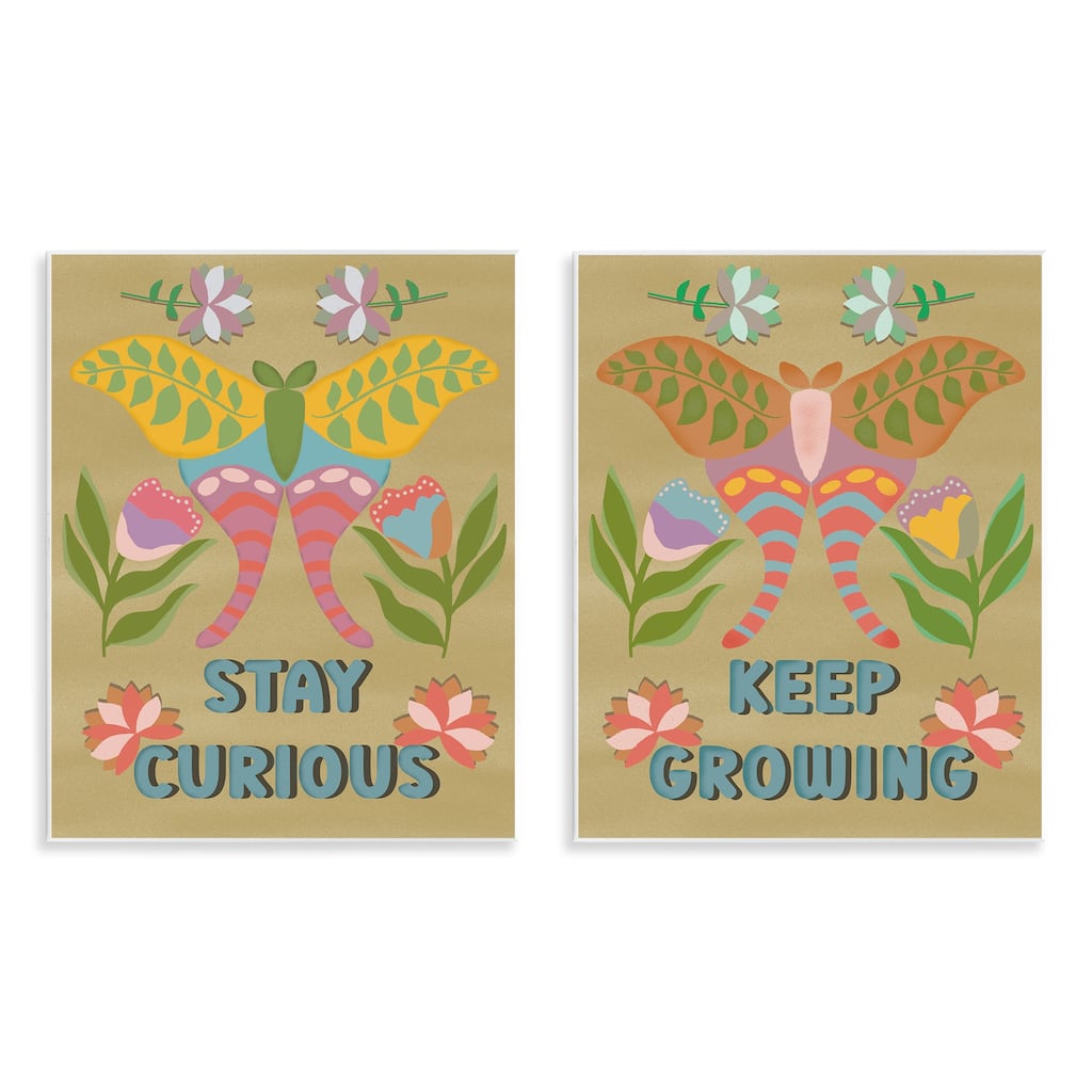 Stupell Stay Curious & Keep Growing Wall Plaque Art Design By Julia Fox (Set of 2)