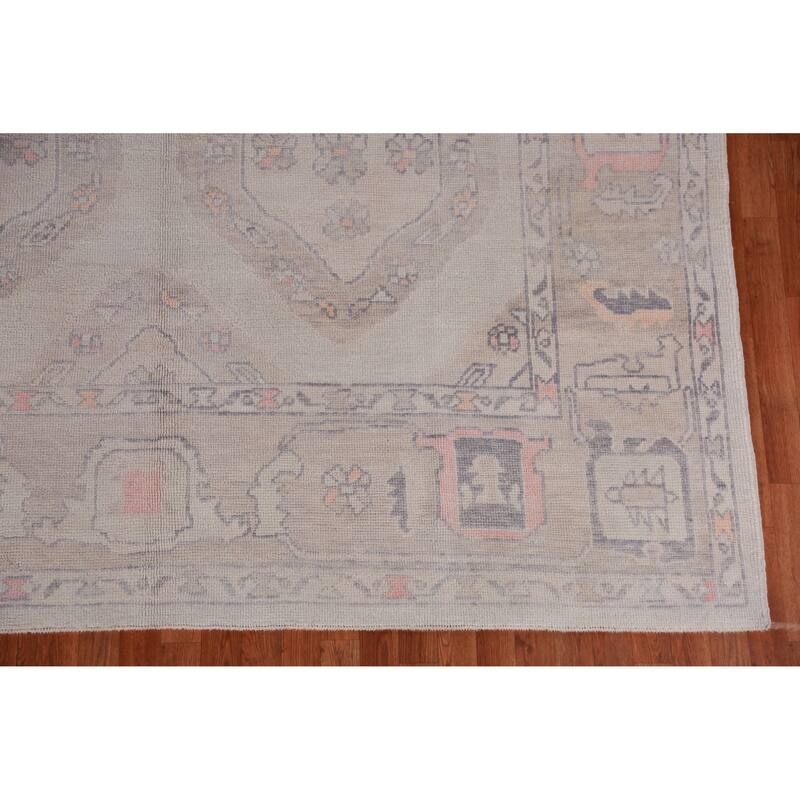 Hand Knotted Oriental 100% Wool Carpet Transitional Geometric Beige & Ivories Oushak Area Rug - 12' 0'' X 8' 10''