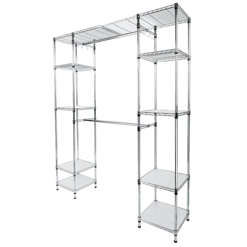 Metal Closet Organizer Shelves System Kit Expandable Clothes Storage Rack