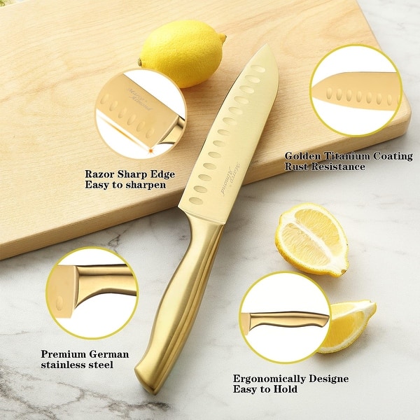 Gold Knife Set Knife Block Set MA21,Titanium Coated 14 Pieces