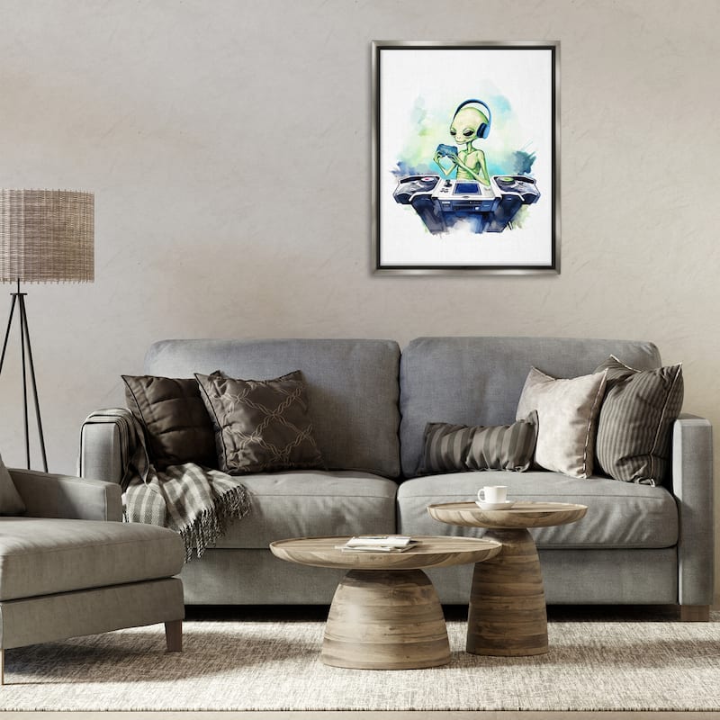 Stupell Tech Alien Playing Video Games Framed Floater Canvas Wall Art Design By Lil' Rue