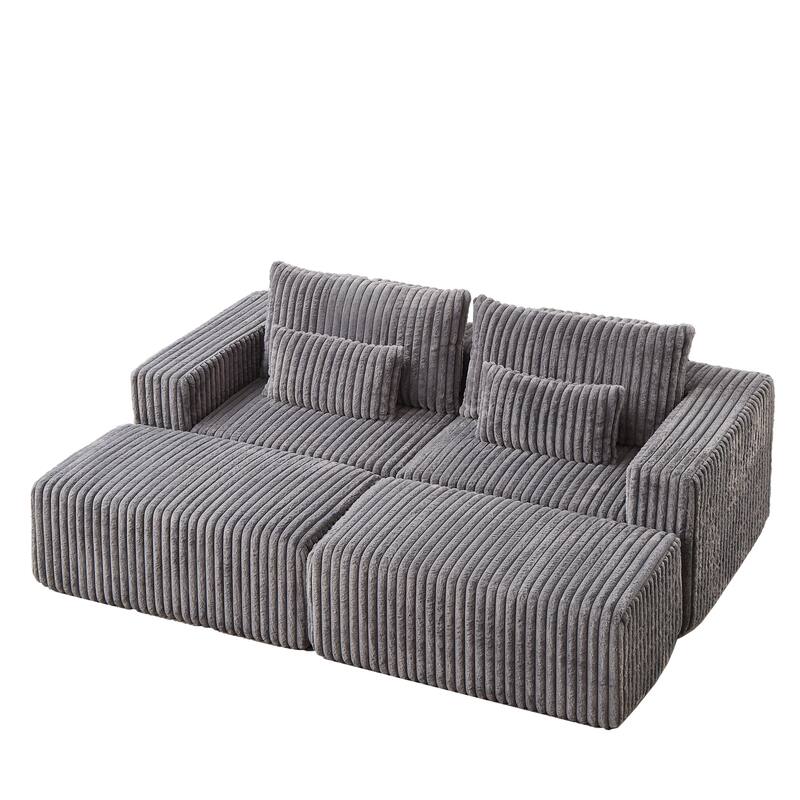 87'' Oversized Corduroy Chaise Lounge with Removable Ottoman Bench, Modular Sleeper Sofa Couch