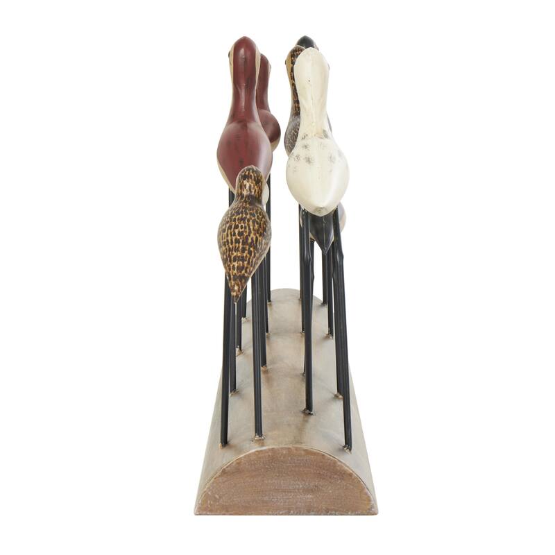 Wood Bird Decorative Sculpture with Red Accents and Log Base - Brown - Roche River Decor