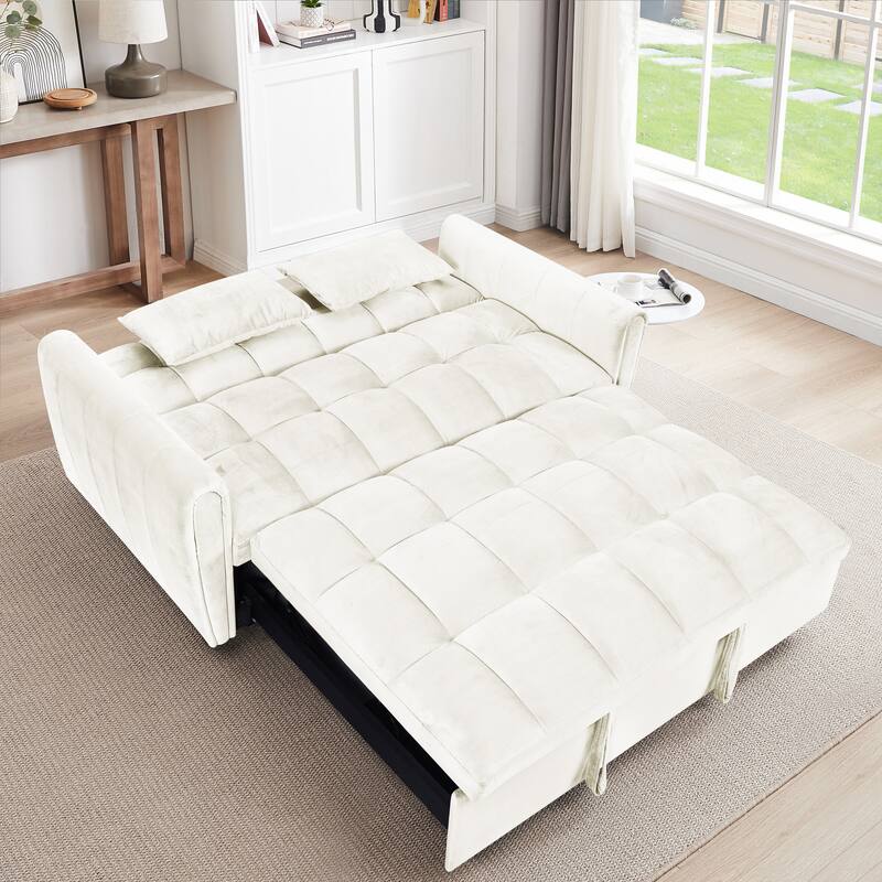 Convertible Velvet Sofa Bed, 500lb Capacity Futon with Adjustable Back and Pillows, Ideal for Apartments