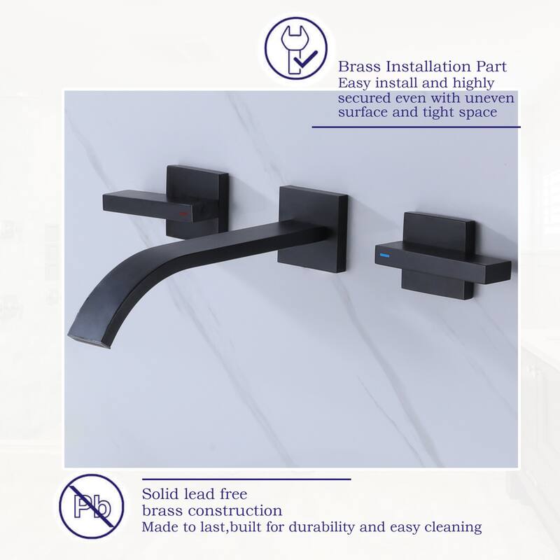 Wall-Mount Black/Gold Bathroom Faucets Widespread for Sink 3 Hole