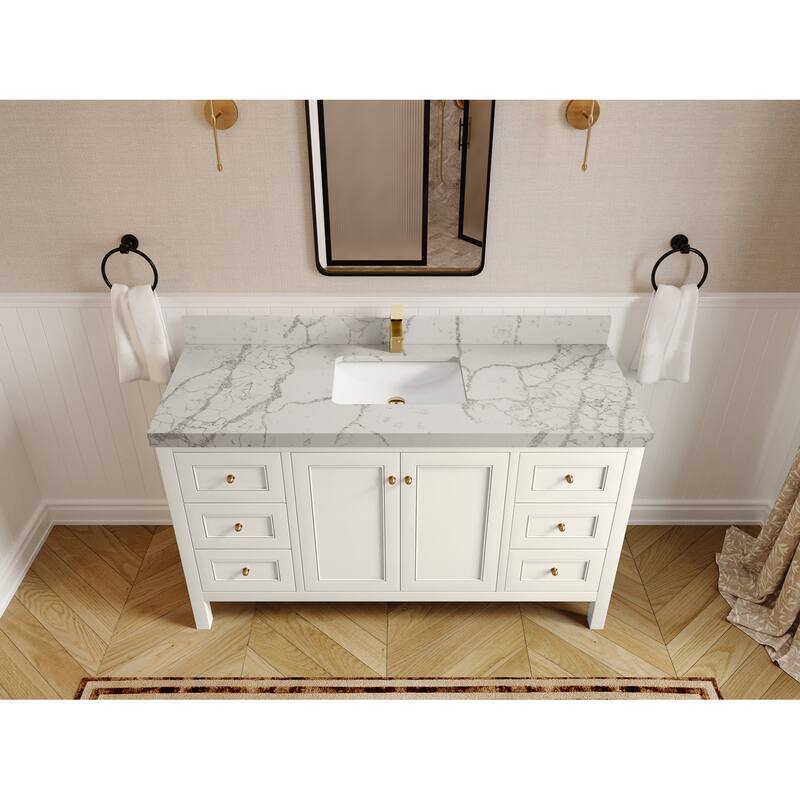 Willow Collections 60 in. W x 22 in. D Nashville Single Sink Bathroom Vanity with Countertop - 2”Venatino - Ivory