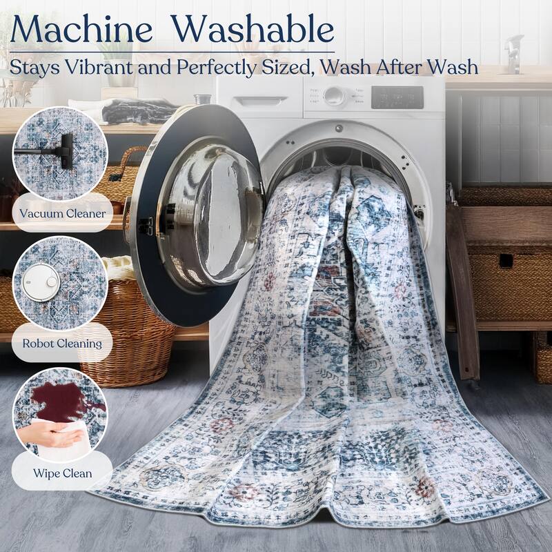 Delara Machine Washable Area Rug, Soft & Durable, Non-Slip Backing, Eco- Friendly GRS certified.