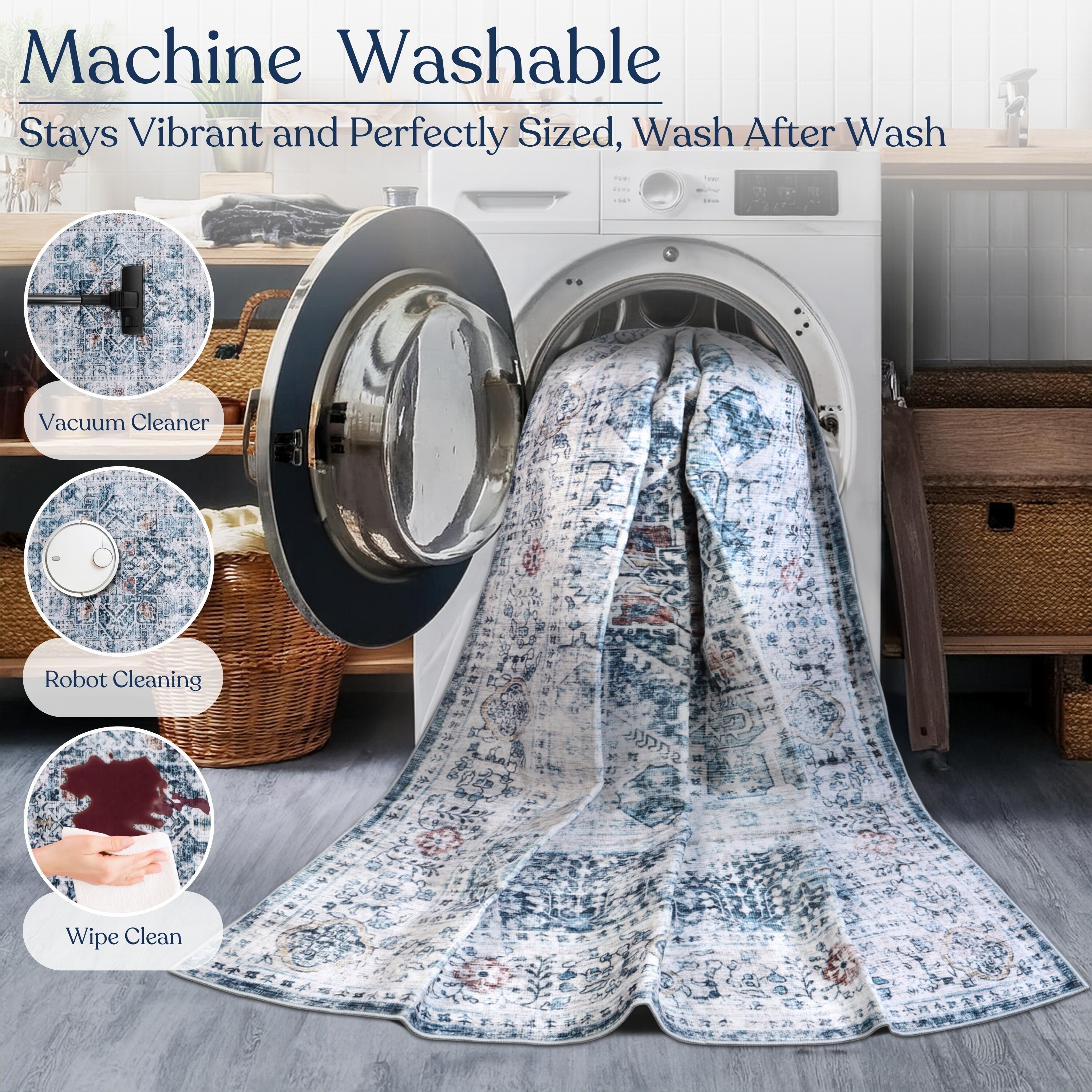 Delara Machine Washable Non-Slip Stain Resistant Area Rug - On