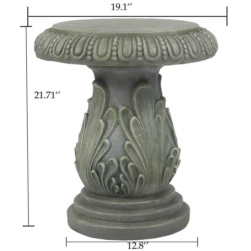 Weathered Green-Grey Cement Outdoor Accent Side Table - 21.7" H x 19.1" Diameter