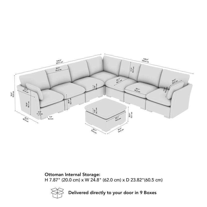 Bush Home Sienna Modular 6-Seater Sectional with Storage Ottoman