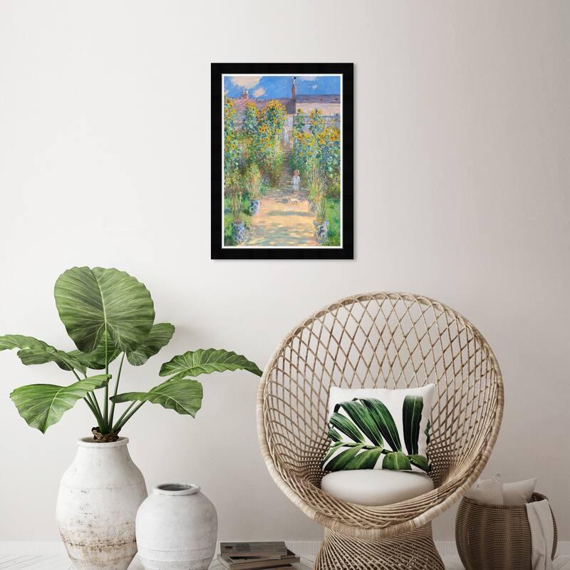 Wynwood Studio Prints Floral and Botanical Monet - The Artist s Garden at Vetheuil Green and Traditional Wall Art Canvas Print - 21.0 x 15.0 - Black