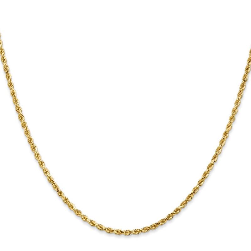 Curata 14k Yellow Gold Solid Sparkle-Cut Lobster Claw Closure 2.25mm D-Cut Rope Lobster Clasp Chain Bracelet - 7 Inch - Lobster