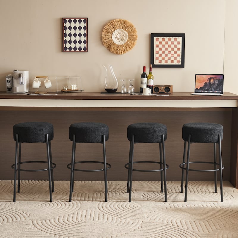 30" Tall, Round High Bar Stools, Set of 2 - Black