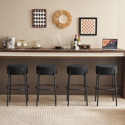 30" Round High Bar Stools Set of 2, Contemporary Upholstered Sturdy Hardware Support Legs