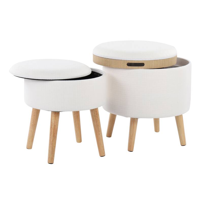 Tray Contemporary Storage Ottoman with Matching Stool in Fabric and Wood Legs by LumiSource