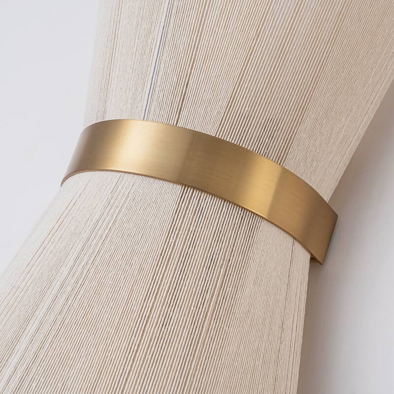 2-Light Modern Boho Natural Ivory Hand-Woven Rope Fabric Flush Mount Wall Lighting Up&Down Wall Sconces