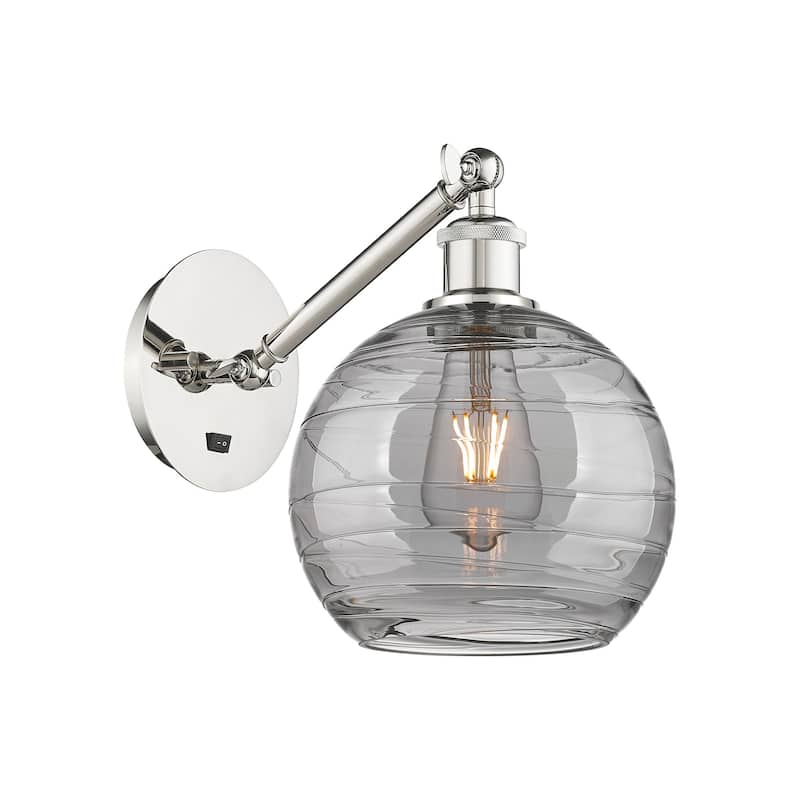 Innovations Lighting 317-1W 10 8 Athens Deco Swirl Sconce Athens Deco - Polished Nickel / Light Smoke Deco Swirl