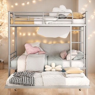 2 In 1 Full over Full Metal Bunk Bed With Trundle,Save Space