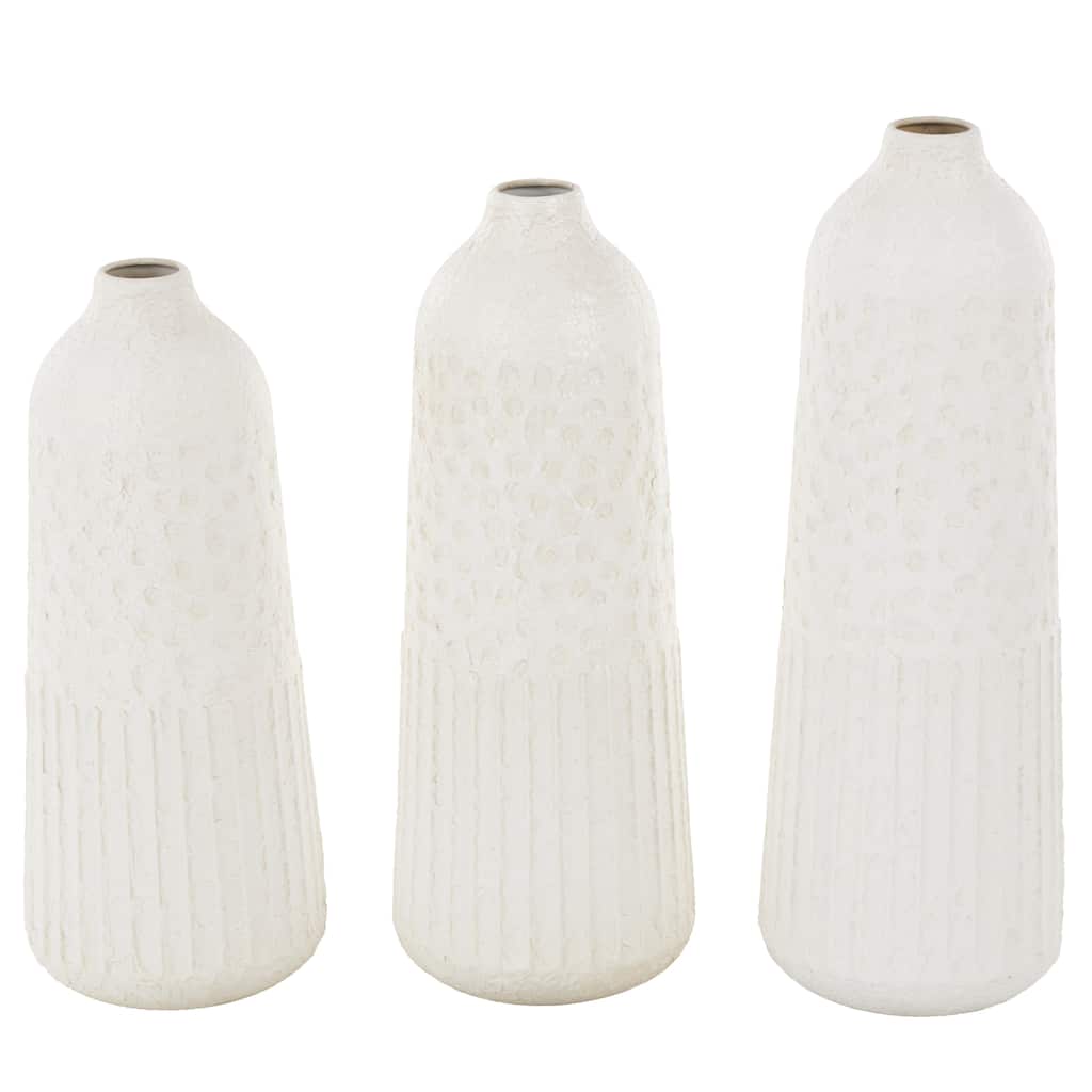 Metal Textured Decorative Vase with Honeycomb Pattern - Set of 3 White - Roche River Decor - 8"W x 8"L x 24"H