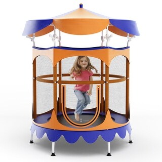 Gymax 64'' Kids Trampoline w/ Detachable Canopy Safety Enclosure Net
