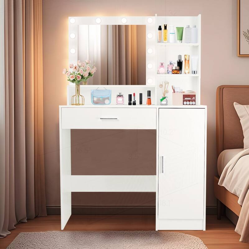 Versatile Vanity Desk with Mirror and Lights, Ideal for Makeup and Storage