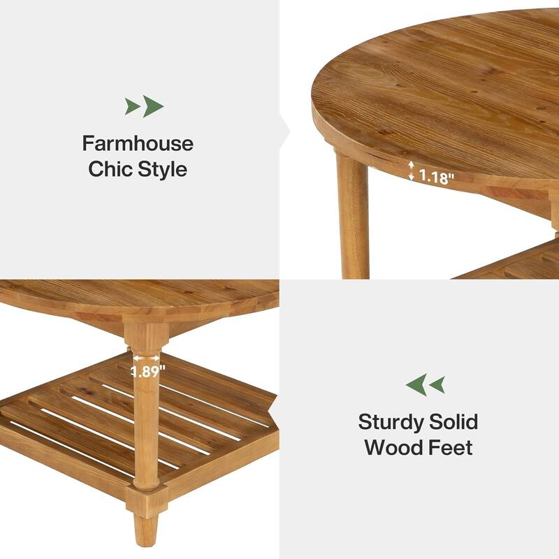 Round Coffee Tables for Living Room, 31.5" Solid Wood Farmhouse Circle Center Table - 31.5" W × 31.5" D × 19.69" H