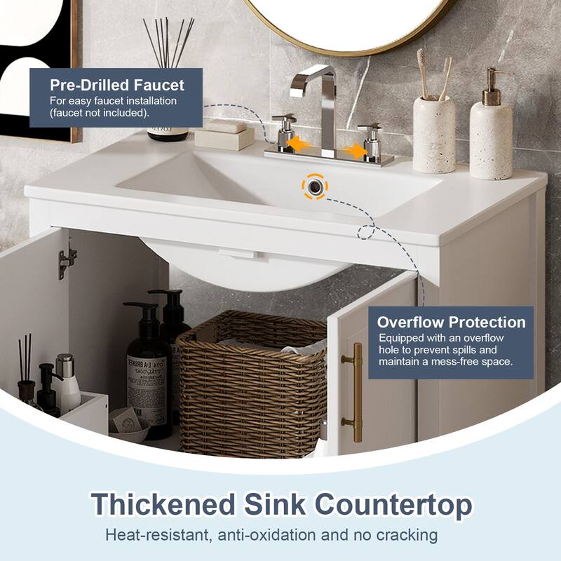 30-Inch Bathroom Vanity with Ceramic Sink and Versatile Storage