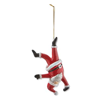 Dancing Santa Handstand Ornament - Red Ceramic Christmas Tree Decoration, 6.2" H x 2.8" L x 2.2" W, Easy Dust Clean