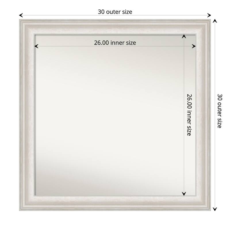 Non-Beveled Bathroom Wall Mirror - Trio White Wash Silver Frame - 30 x 30 in - Trio White Wash Silver