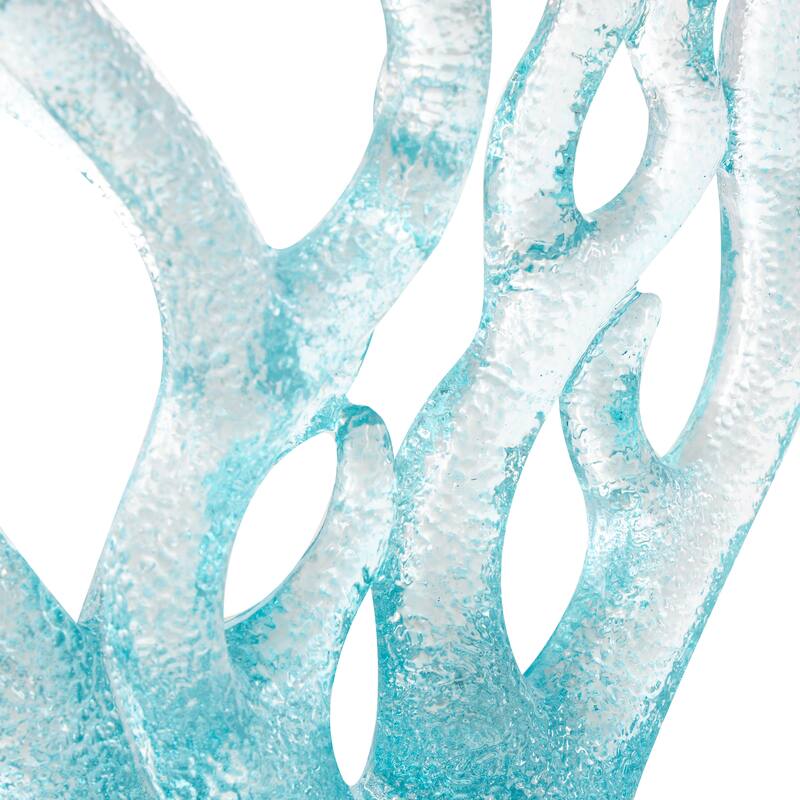 Blue Glass Ombre Coral Decorative Sculpture with Clear Rectangle Base