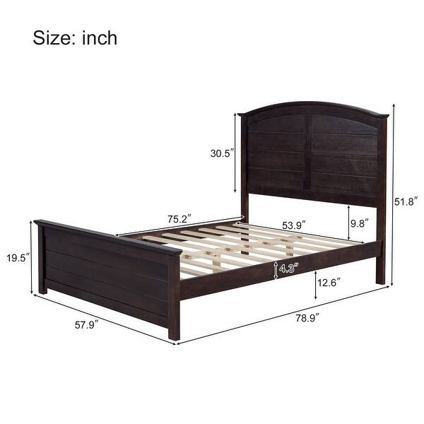 dimension image slide 1 of 3, Farmhouse Wooden Platform Full Size Bed With Curl Design Headboard And Footboard For Teenager, Espresso