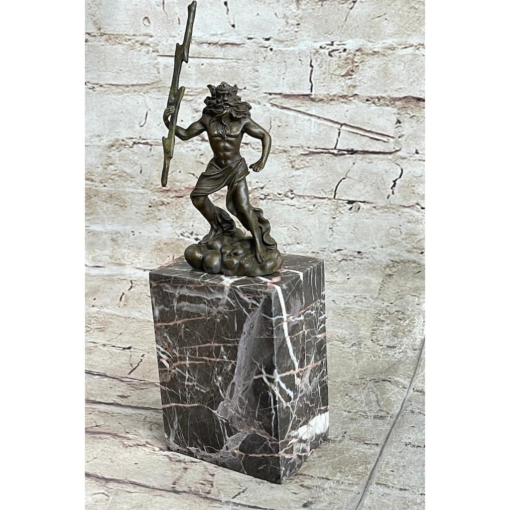 Signed Poseidon God Of Sea Bronze Bookend Book End Sculpture Marble Base Statue