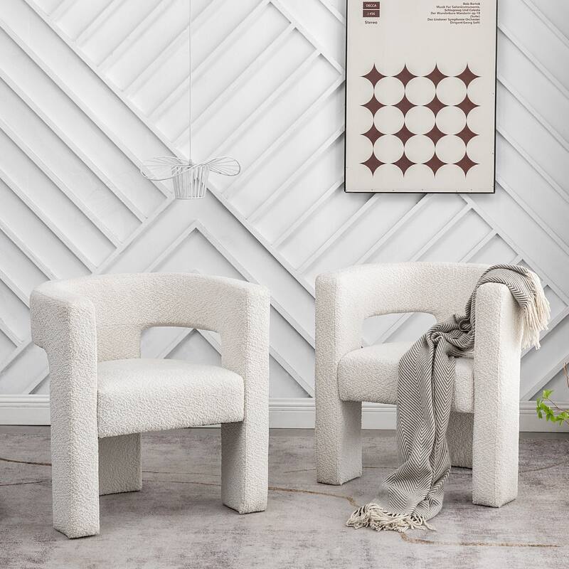 KINWELL 28" Wide Boucle Upholstered Square Armchair (Set of 2) - Cream