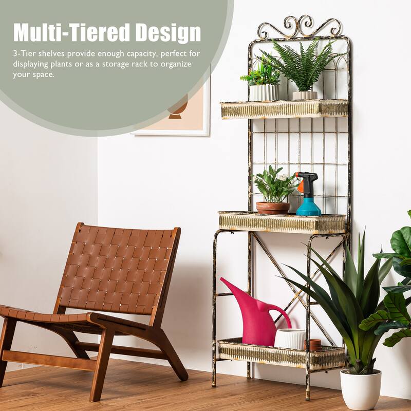 Glitzhome Farmhouse 3 Tier Metal Outdoor Shelving Planter Stand Indoor Storage Rack