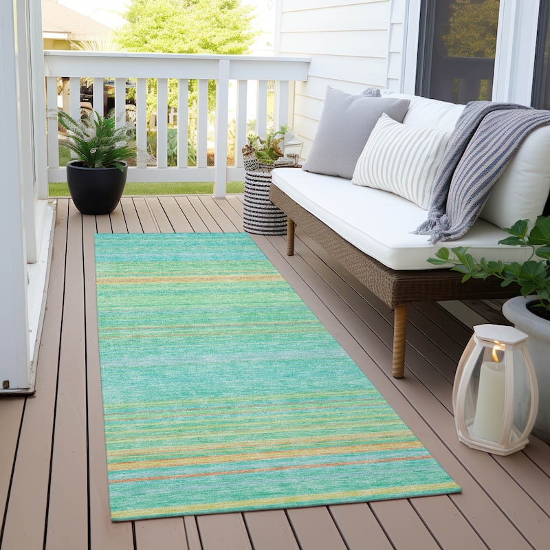 Machine Washable Indoor/ Outdoor Ombre Stripes Chantille Rug - Aqua - 2'3" x 7'6"