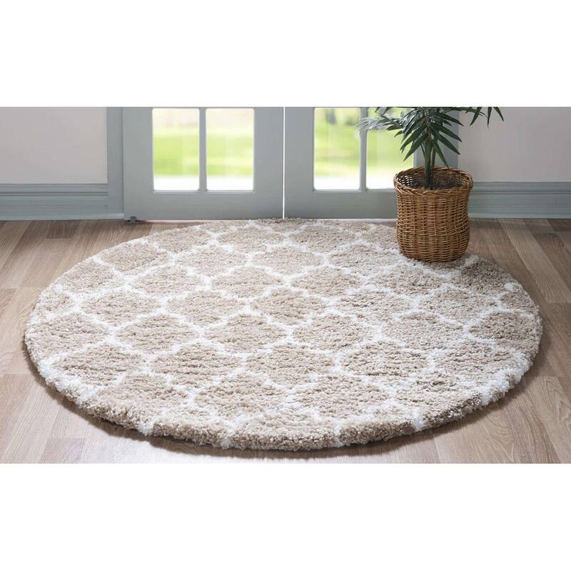 Shag Shoploni Collection Area Rug - 8' Round - Taupe