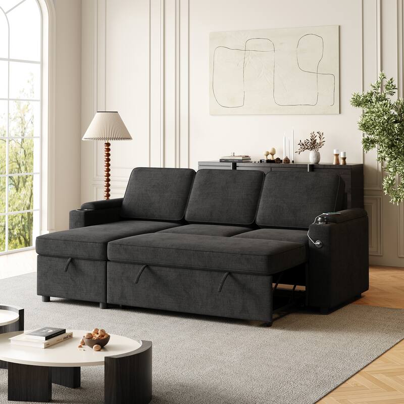 85.8" Sleeper Sofa, Sofa Bed with Storage and Charging Port