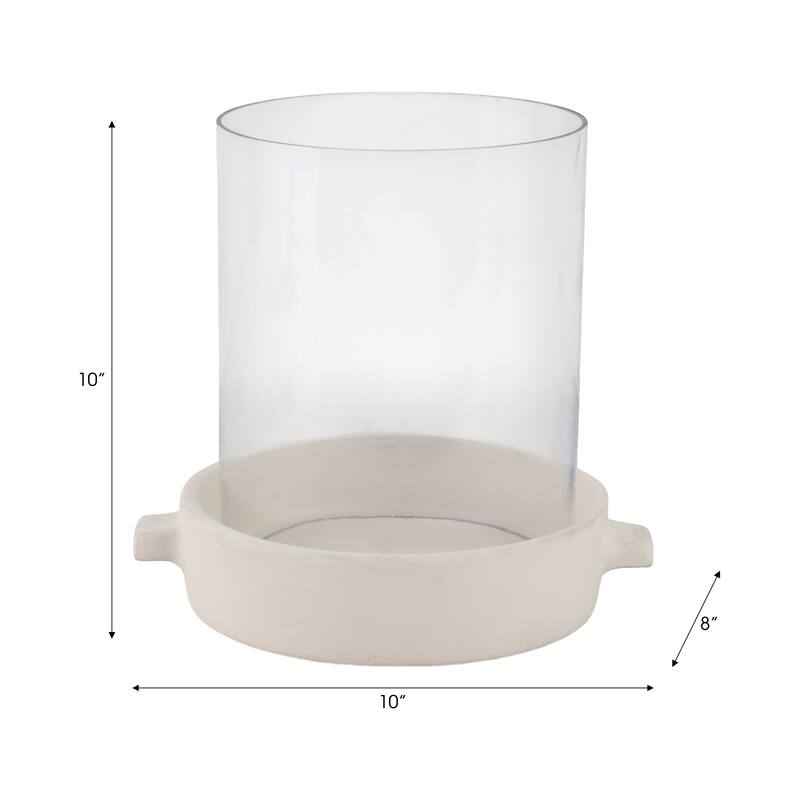 Modern Glass Hurricane Candle Holder with Terracotta Base - 10"
