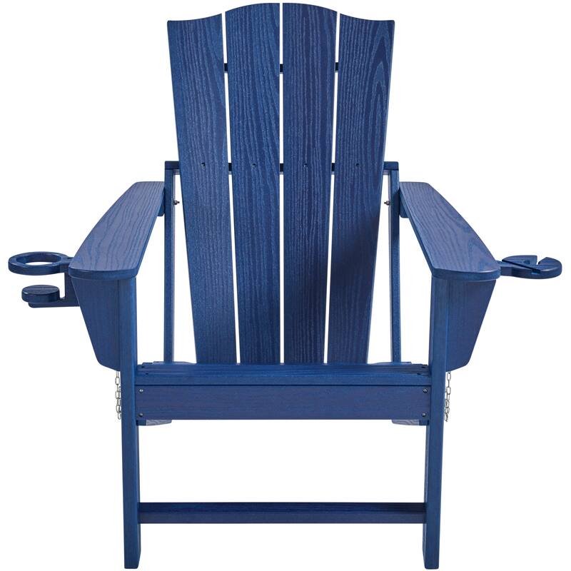 Yaheetech HDPE Adirondack Chair Outdoor Patio Folding Fire Pit Chair w/ Cup Holder - Navy Blue