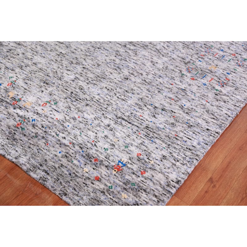 Gabbeh Indian Area Rug Hand-Knotted Oriental Silk Carpet - 7'9" x 9'11"